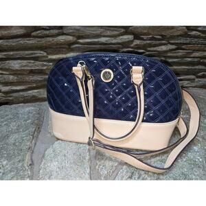 Anne Klein Navy and Tan Bowler Purse